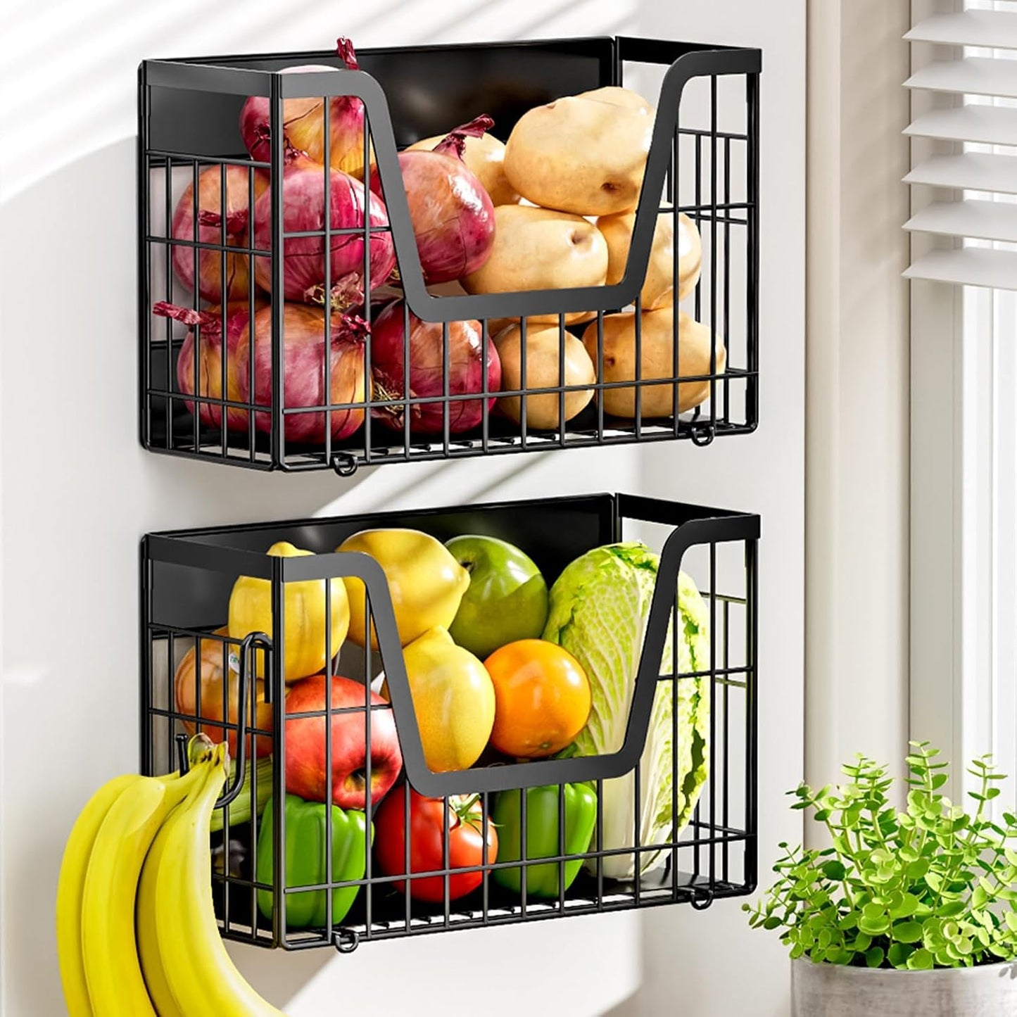 2 Pack Magnetic Shelf for Fridge, Fruit Potato & Onion Storage Bins | Magnetic Baskets for Fridge Shelves, Side of Fridge Storage Magnetic Spice Rack for Refrigerator Kitchen Laundry Organizer