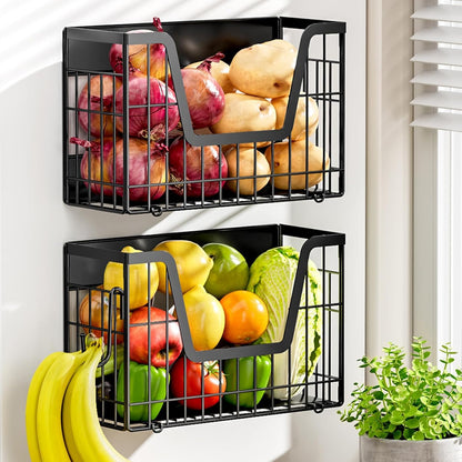 2 Pack Magnetic Shelf for Fridge, Fruit Potato & Onion Storage Bins | Magnetic Baskets for Fridge Shelves, Side of Fridge Storage Magnetic Spice Rack for Refrigerator Kitchen Laundry Organizer