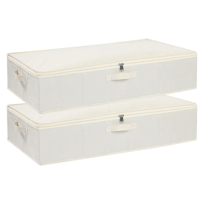 Underbed Storage Organizers,Beige,2 Pack,23.6x11.8x5.9 Inch | Under Bed Storage Container with Lids,Fabric Boxes,Drawer Organizer Bags,Foldable Baskets for Bedroom