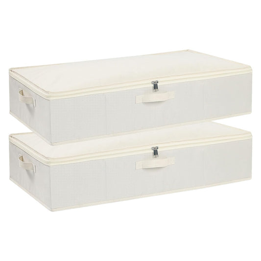 Underbed Storage Organizers,Beige,2 Pack,23.6x11.8x5.9 Inch | Under Bed Storage Container with Lids,Fabric Boxes,Drawer Organizer Bags,Foldable Baskets for Bedroom