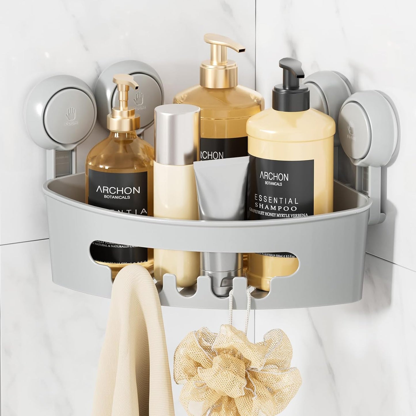 Corner Shower Caddy Suction Cup, Shower Basket Suction Bathroom | Grey Shower Caddies, Waterproof & Rustproof Bathroom Organizer, No-Drilling Shower Rack, Removable
