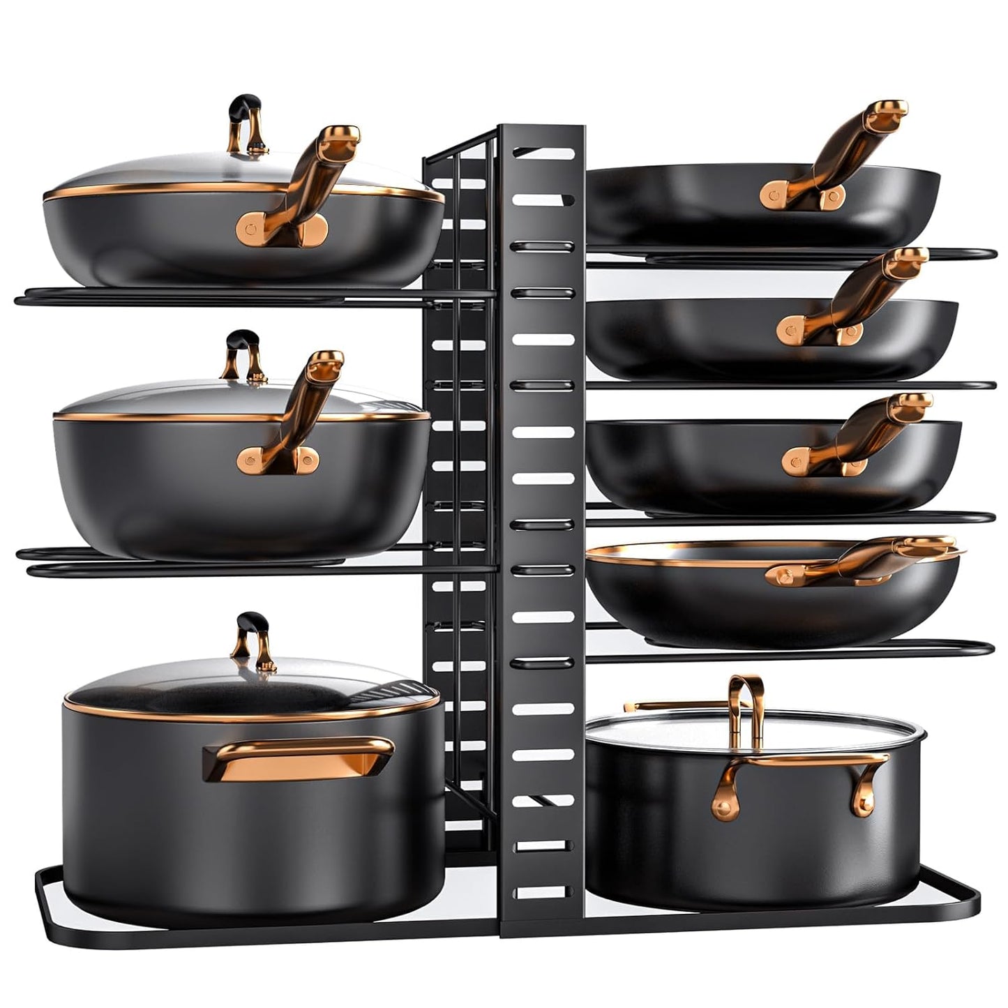 MUDEELA 8-Tier Lightweight Pots and Pans Organizer under Cabinet, 14.55" H | 3 DIY Methods, Adjustable pot rack, Fits 6"-11" pots and pans, Pot lid organizer inside cabinet, Kitchen storage