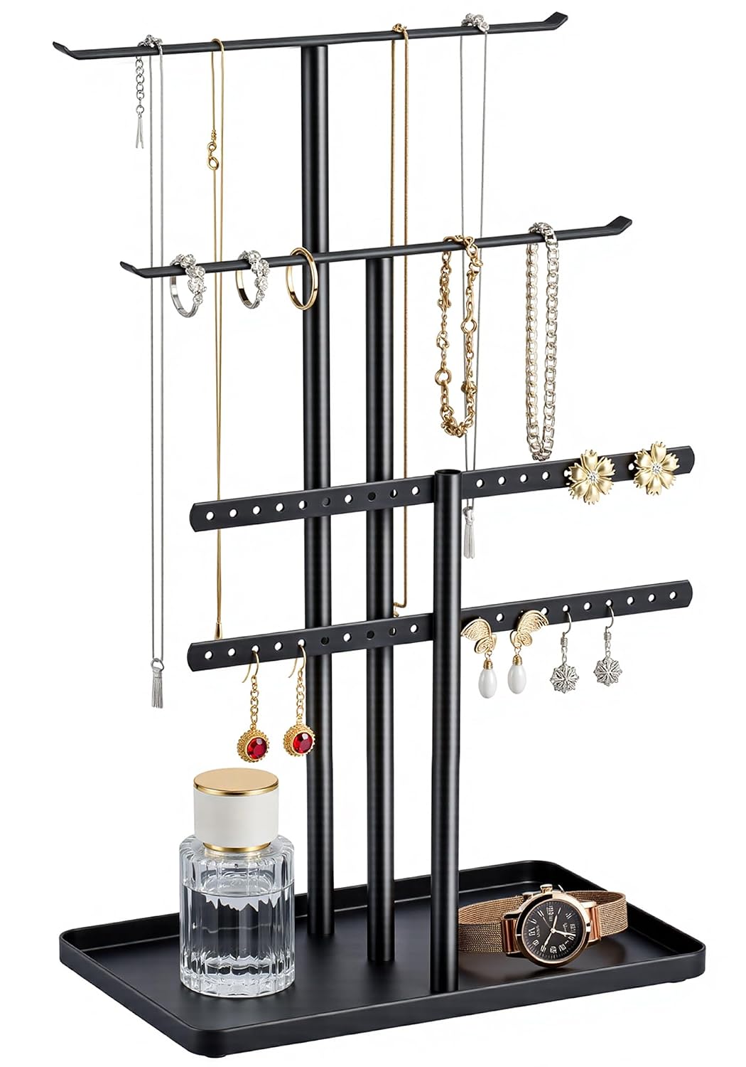 pickpiff Black Jewelry Stand Holder Organizer: 14.5" Sturdy Hanger for 80 Pcs Jewelry, Jewlery Tower for Display Necklace, Earring, Bracelet, Watch