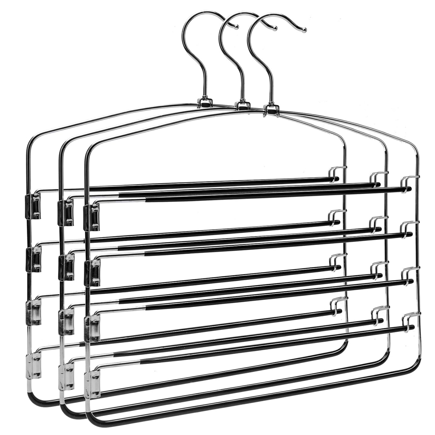Multi-Layer Metal Pants Hangers, 3 Pack, 5 Swing Arms, Non-Slip