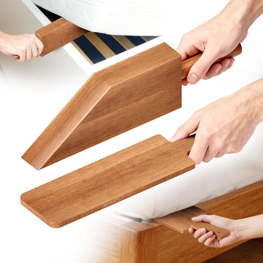 Mattress Lifter & Bed Maker Tool Set for Changing Sheets, Acacia Wood | Mattress Lifter Tool, Comfort Grip, Sturdy & Durable for Seniors & Housekeepers, Tucks Sheets, Removes Sheets, Bed Skirts