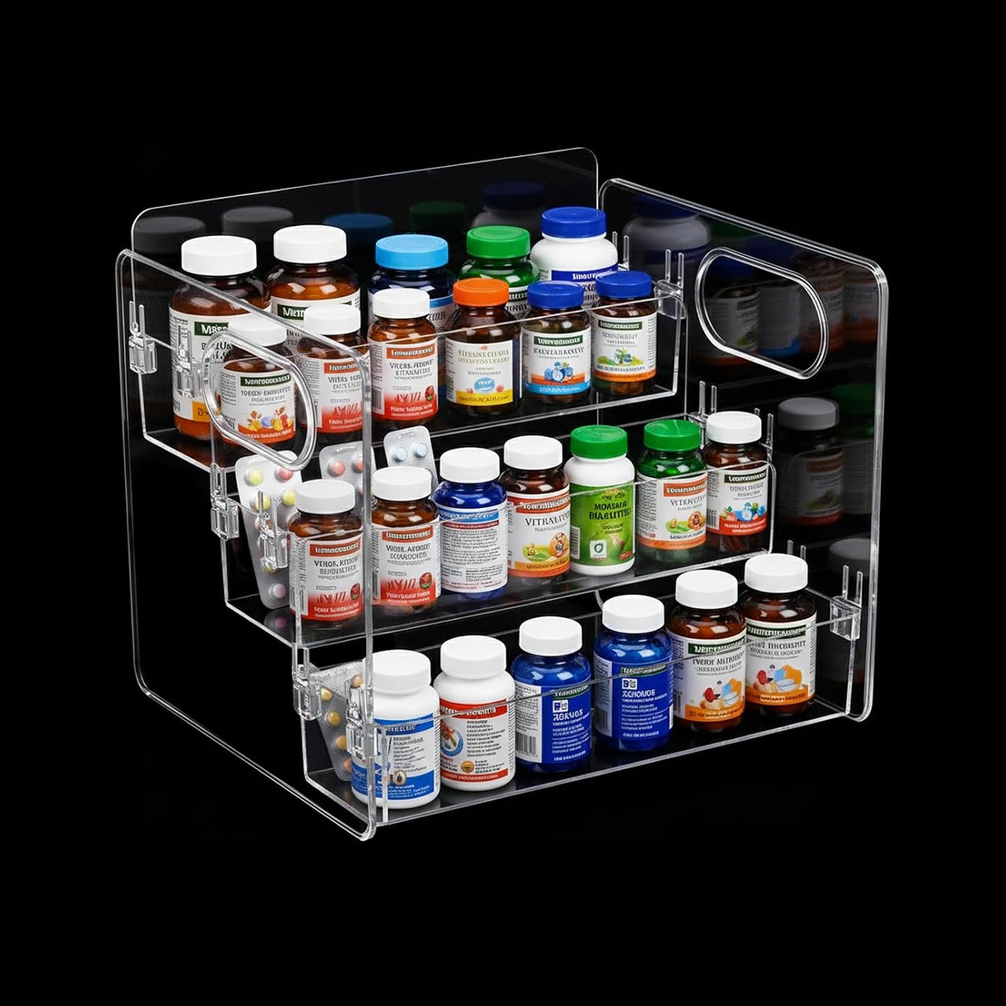3-Tier Vitamin Storage Organizer, Organizer For Vitamin Bottles And Medicine Bottle, Vitamin Bottle Organizer For Countertop, Bathroom Cabinet Storage Items Are Clearly Visible