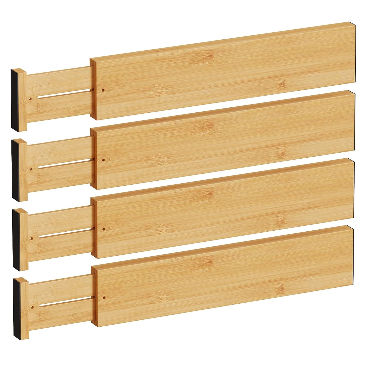 BAMEOS Bamboo Expandable Drawer Dividers – Fits 16.65"–22" Drawers, 4" Extra Deep Walls, Set of 4 | Maximum-Height Spring-Loaded Organizer for Deep Kitchen, Bathroom & Dresser Drawers
