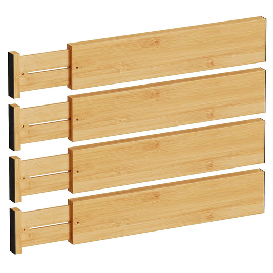 Bamboo Expandable Drawer Dividers – Fits 16.65"–22... (4 Count | Natural | Bamboo Wood)