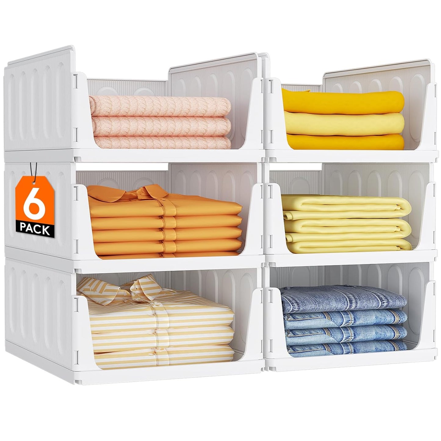 Lifewit 6 Pack Stackable Closet Storage Organizers for Clothes 16.5" Depth | Plastic Stacking Sweater Storage basket Bins for Wardrobe, Multifunctional Pants Organizer for RV, Pantry, Kitchen, Dorm