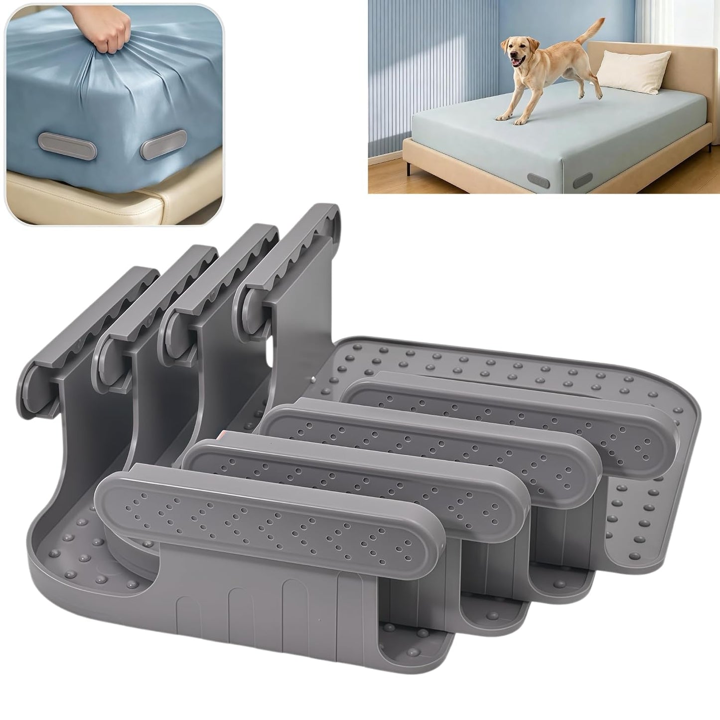 Upgraded Reinforced Bed Sheet Holders for Corners，Fitted Sheet Holder Clips, 4Pcs Grey | Adjustable Bed Sheet Clips to Keep Sheets in Place, Fitted Sheet Straps for Mattress, No Slip Bedding Clips for Bedroom