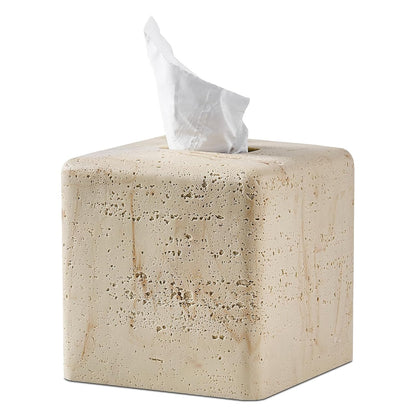 Natural Travertine Textures Tissue Box Cover Square for Home Decor,Resin Heavy Tissue Box Holder for Bathroom Countertop,Tabletop,Bedside Table,Office (Handmade of Resin)