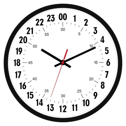 Foxtop 24 Hour Wall Clock, Battery Operated Analog Clock, 12" Black | Silent Non-Ticking, Military Time Clock, Round, for Classroom School Office Bathroom Living Room Bedroom Home, Easy to Read