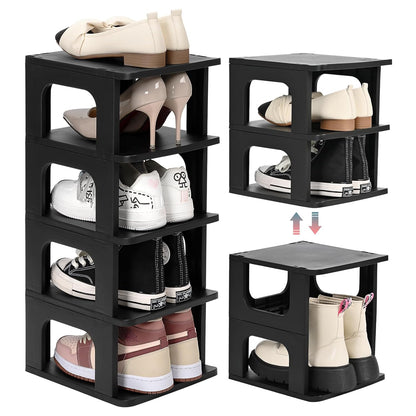 TRZZ 5-Tier Shoe Rack, Narrow Stackable Organizer, Black | Removable Partition, Vertical Efficient Shoe Storage, for Closet, Entryway, Small Spaces