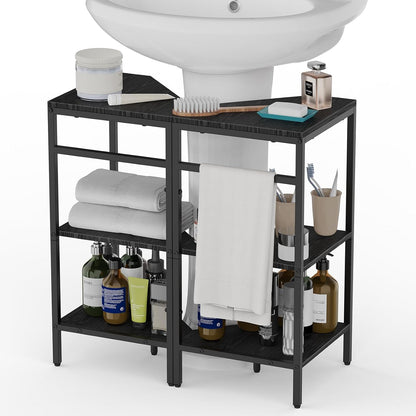 CADUKE Under Pedestal Sink Shelf, 2 Pack Under Sink Organizers and Storage, 3-Tier Pedestal Under Sink Storage Bathroom Vanity, Corner Shelf Stand for Bathroom, Kitchen, Living Room, Black
