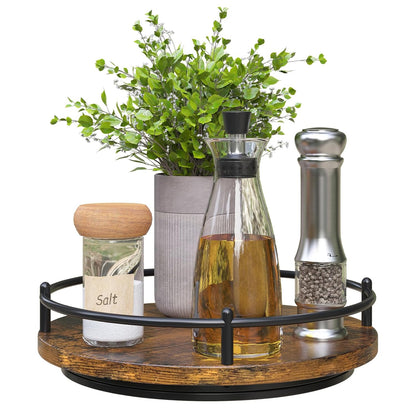 Lazy Susan Organizer：9 Inch Rotating Spice Rack for Kitchen Countertop Round Wooden Turntable Holder for Cabinet, Dining Table, Cupboard Storage – Black