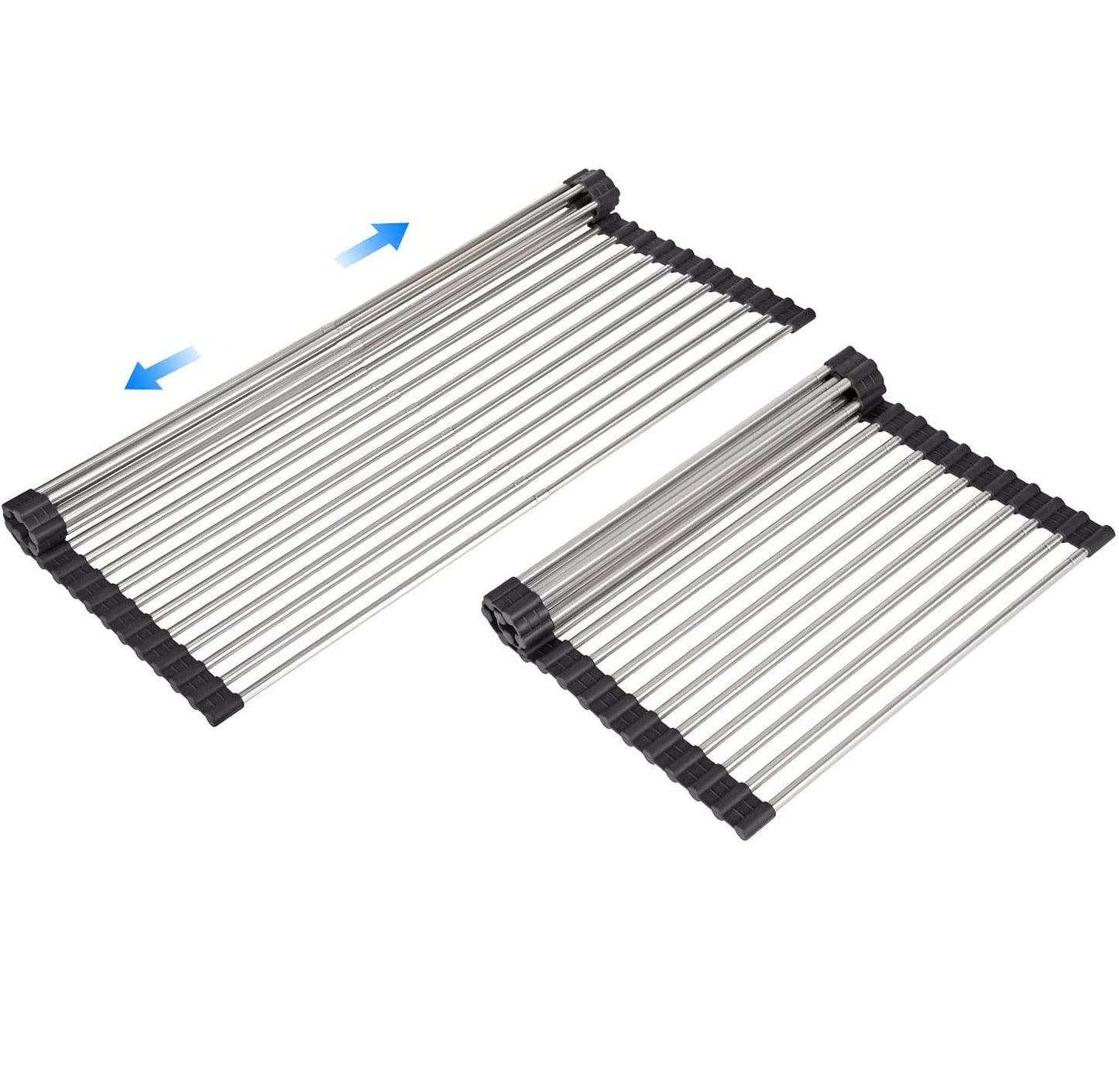 Large Telescopic Drain Rack Roll Up Rack Heat-Resistant Dish Drainer Kitchen Sink Rack Over the Sink Dish Drying Rack Stainless Steel Dish Rack (18 Tube 21.25''x12.79'')