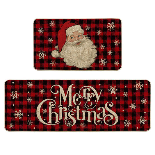 Buffalo Plaid Snow Santa Claus Christmas Kitchen R... (Multi-color)