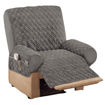 Collections Etc Diamond-Shape Quilted Stretch Recliner Cover with Storage Pockets and Elastic Straps - Furniture Protector | Storage Pockets and Elastic Straps - Furniture Protector