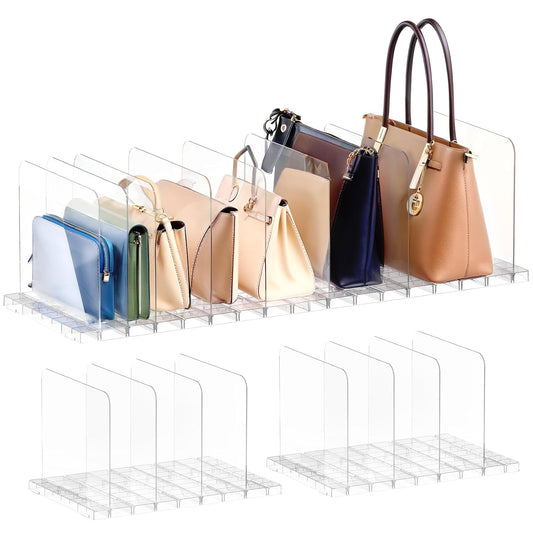 Purse Organizer for Closet, Stackable Handbag Storage Shelf, Adjustable Clear Shelf Dividers, Keep Clutch, Bag, Pocketbook Upright, for Bedroom