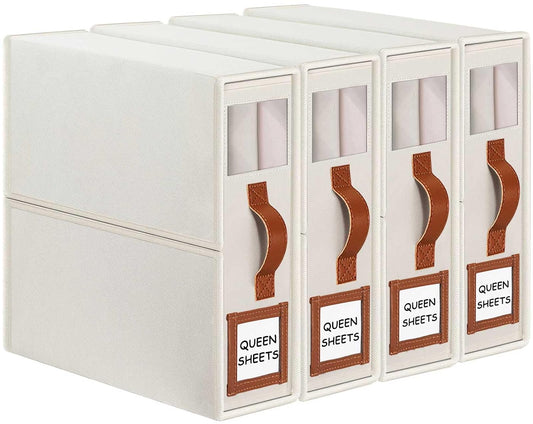Bed Sheet Organizers and Storage 4 Pack (Queen & K... (4 Count | Beige)