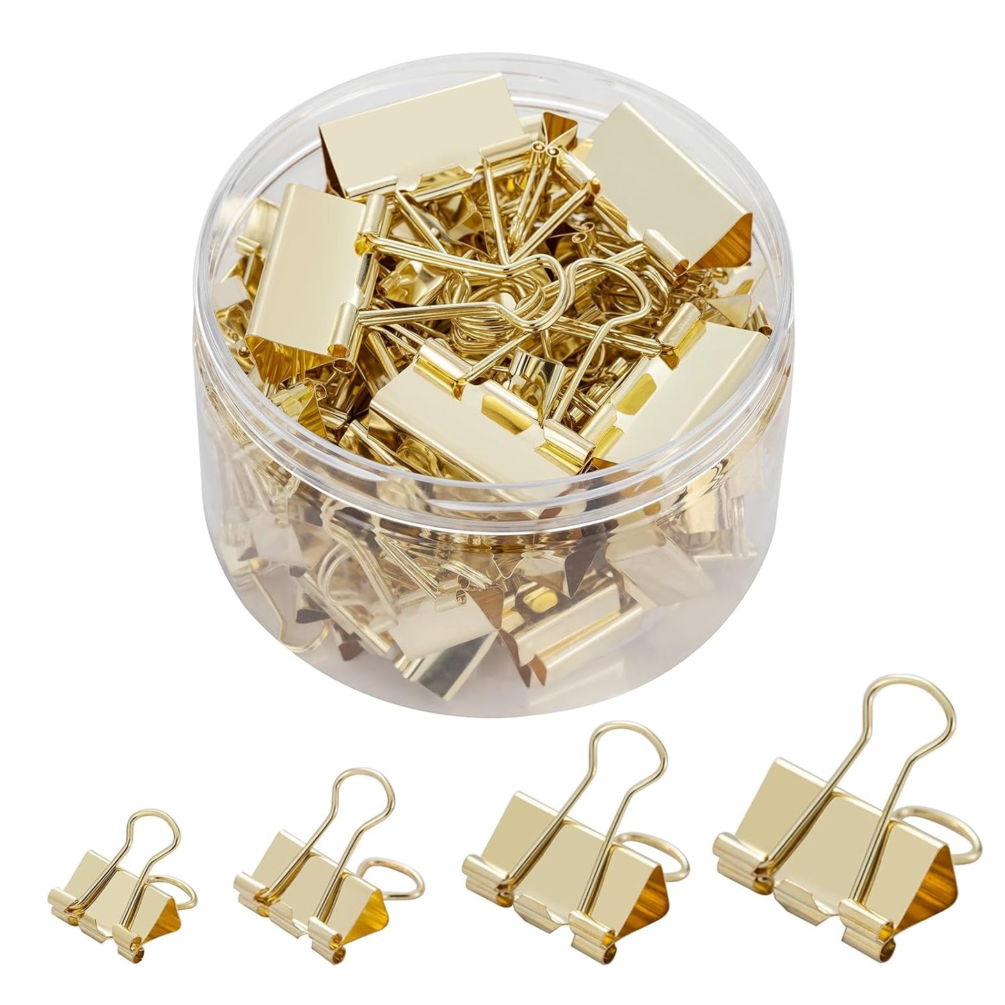 Binder Clip Paper Clamps, Assorted Sizes (Mini, Small, Medium, Large), 100 Pcs Clips for Office School Supplies (Gold)