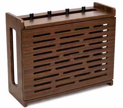 Jacob & Lane Decorative WiFi Box Hider - Bamboo Router and Modem Storage - Wall Mountable Wooden Shelf to Hide Router Modem Box with Cable Management (Up to 11" Tall) (Espresso)