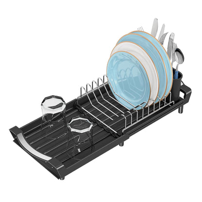 Small Dish Drying Rack, Compact Expandable Dish Ra... (Black | Plastic)