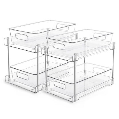 Vtopmart 2 Pack Pull Out Bathroom Under Sink Organizer (S-Standard) | Slide-out drawers, Multi-purpose storage, Clear visibility, Easy Set-up