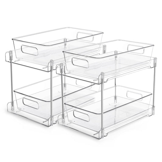 Vtopmart 2 Pack Pull Out Bathroom Under Sink Organizer (S-Standard) | Slide-out drawers, Multi-purpose storage, Clear visibility, Easy Set-up