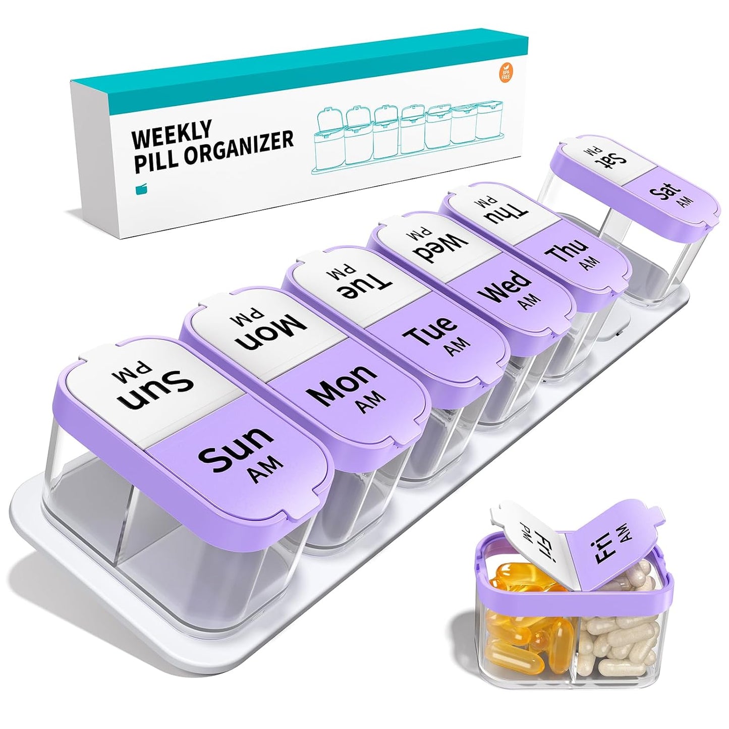 Daviky Large Pill Organizer 7 Day, Weekly XL Pill Box 2 Times a Day, Extra Big Medicine Case AM PM for Vitamins, Supplements and Medication
