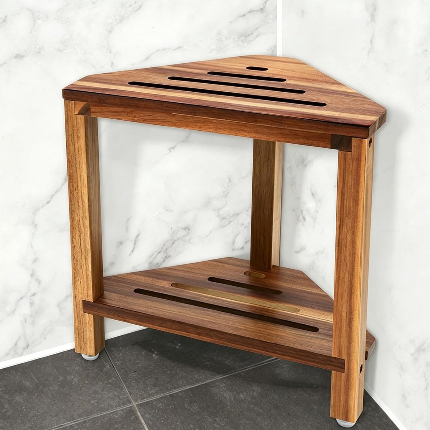 IBosins Corner Shower Stool for Shaving Legs Small Bench with Storage Shelf