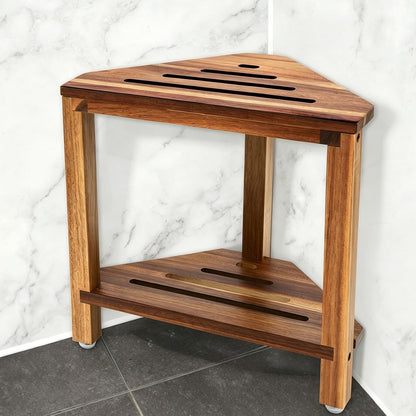IBosins Corner Shower Stool for Shaving Legs Small Bench with Storage Shelf