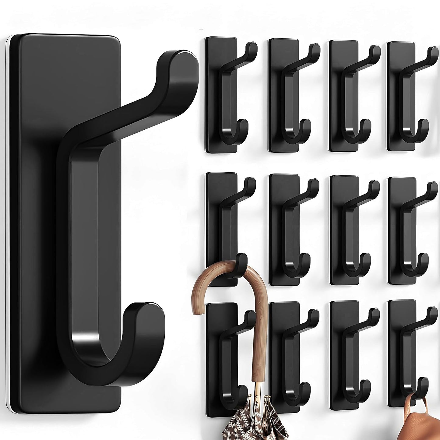 pickpiff 13LB Strong Stick-On Hooks for Coats and Towels, Black 12 Pack