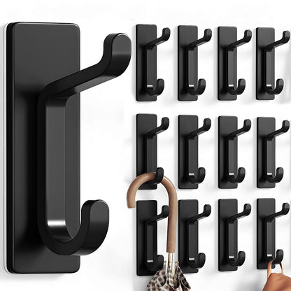 pickpiff 13LB Strong Stick-On Hooks for Coats and Towels, Black 12 Pack