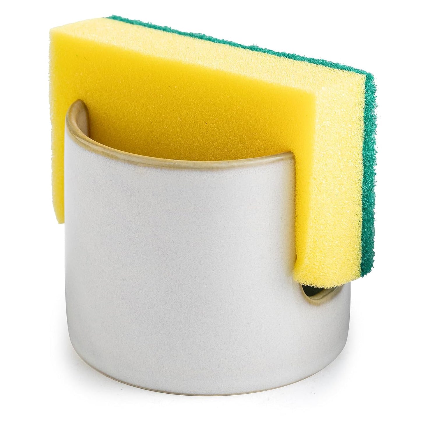 Sponge Holder for Kitchen Sink, Ceramic Dish Sponge Drying Caddy | Scrubby Daddy Kitchen Storage Organizer Cute Dish Brush Drying Rack for Sink Counter, Farmhouse Kitchen Decor, Beige White