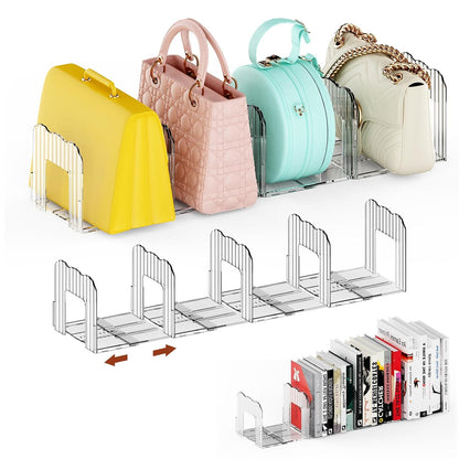 Clear Purse Organizer for Closet, Adjustable Purse Storage Handbag Storage Shelf Dividers, 2 Set Plastic Clutch Dividers for Closet Organizers Perfect for Purse Handbag Books