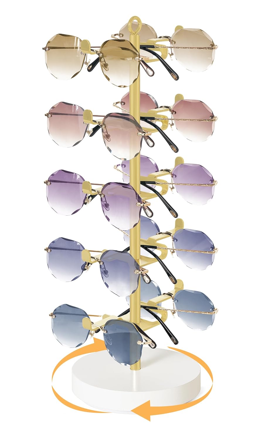 Mkono 360° Rotating Sunglass Organizer, Metal Glasses Holder Display Stand | Space-Saving, Holds 10 Eyewear Pairs, Stable Wood Base, Easy to Assemble, Dresser Desk Table Countertop Bedroom Gift Ideal