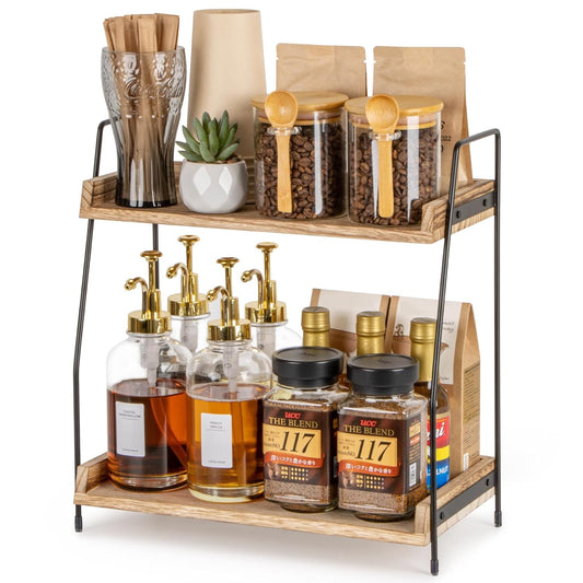 Countertop Coffee Station Organizer, 2 Tier Wooden... (Brown | Wood)