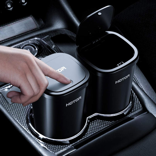 HOTOR Car Trash Can with Lid, 30 Trash Bags, Black, 2-Pack | Multipurpose Car Trash Cup and Garbage Can for Car, Office & Home, Suitable for Various Daily Storage and Disposal Needs
