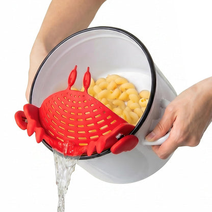 OTOTO Crab Clip-On Strainer - Silicone Pasta Strainer with Stainless Steel Tongs - Unique Kitchen Gadgets, Cooking Gifts for Women, Kitchen Essentials, Funny Gifts, Kitchen Accessories - (Crabby)