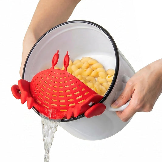 Crab Clip-On Strainer - Silicone Pasta Strainer wi... (Crab | Stainless Steel)