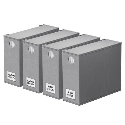 4 Pack Bed Sheet Organizers and Storage, Foldable... (4 Count | Gray | Fabric)