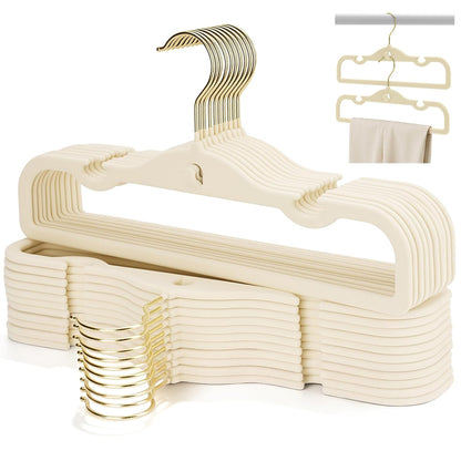 Velvet Pants Hangers 20 Pack Velvet Hangers,Pant Hangers,Non Slip Fabric with Stackable Cascading Hook,Suit for Pants,Jeans,Scarf,Towels,Tank Top,Coat（Beige）
