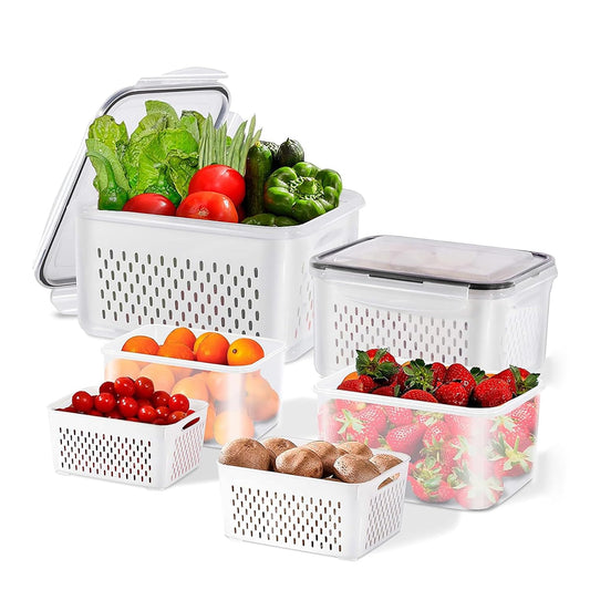 3pcs 4 in 1 Fruit Storage Containers for Fridge with Removable Colanders