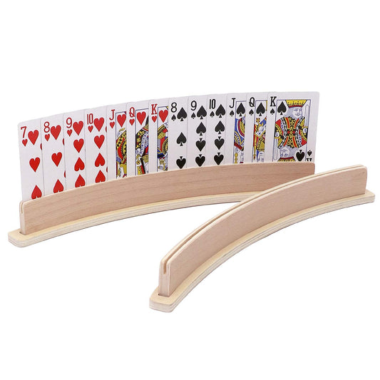 Wood Curved Playing Card Holder Racks Tray Set of 4 for Kids Seniors Adults - 13.4inch with Widen Base Stable Enough for for Bridge Canasta Foot and Hand