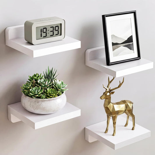 Small Floating Shelves for Wall Decor (5Inch, Wood... (4 Count | White | Wood)