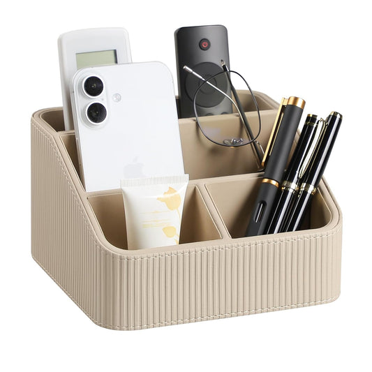 Small Remote Control Holder Bedside Nightstand Org... (Beige | Faux Leather)