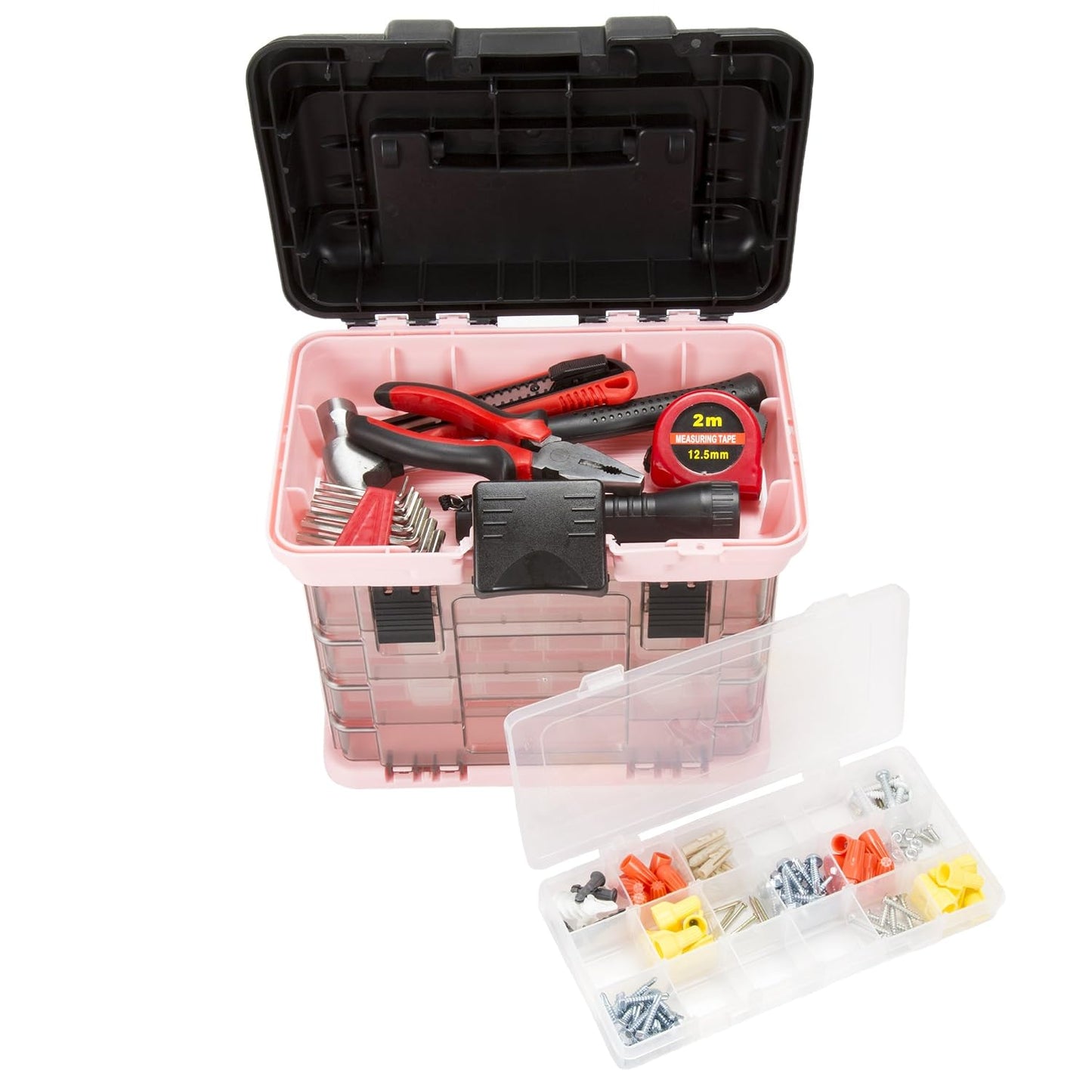Stalwart Portable Tool Box for Women or Men, Pink, 10 x 7 x 10.5in | Small Parts Organizer with Drawers and Customizable Compartments for Hardware, Fishing Tackle Box, Beads or Crafting Supplies