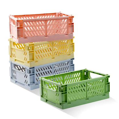 4 Pack Pastel Crates for Storage, Plastic Folding Basket, Colorful Small Storage Containers for Bedroom Office Classroom Bathroom Desktop Drawer Organizer Decor (9.8x6.5x3.8inch)