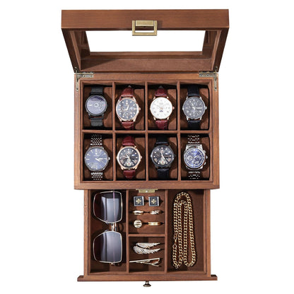 ProCase Wooden Watch Case, 8 Slot Mens Watch Box with Drawer, 2-Layer Mens Jewelry Box Storage Holder Organizer Display Case, Fathers Day Gift, Anniversary Birthday Gifts for Men Women -8 Slot, Brown
